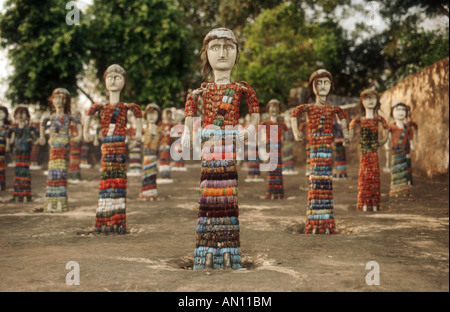 Rows of statues in rock garden at Chandigarh, Punjab, India. Stock Photo
