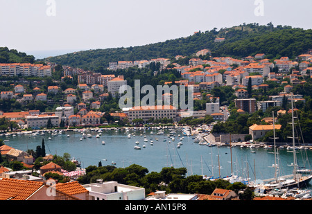 View over the harbour and the modern part of the city. Luka Gruz harbour. Dubrovnik, new city. Dalmatian Coast, Croatia, Europe. Stock Photo