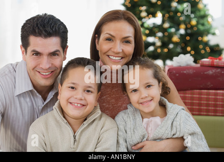 Portrait of Hispanic family on Christmas Stock Photo