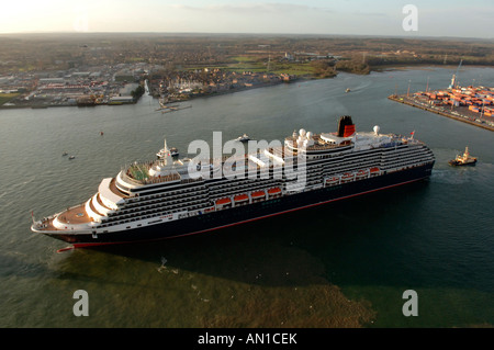 Recent addition to Cunards  fleet of luxury liners The Queen victoria entering Southampton waters in the U.K. Stock Photo