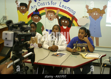 Miami Florida,Liberty City,Charles Drew Elementary School,campus,primary,televised morning announcements,student students education pupil pupils,schoo Stock Photo