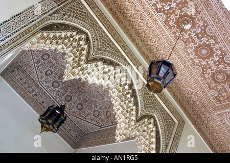 Morocco Marrakesh Villa des Orangers carved murquana plasterwork Stock Photo