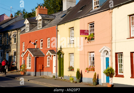 Colourful townhouses in early evening light at Brecon Powys South Wales UK Stock Photo