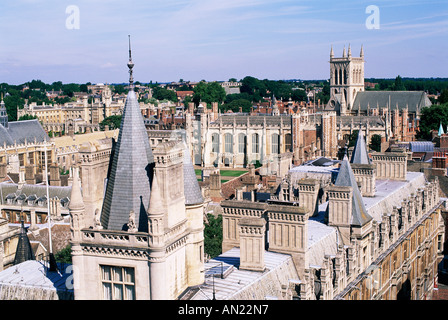 England, East Anglia, Cambridge, Aerial Skyline View of Trinity College and St.Johns College Stock Photo