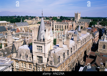 England, East Anglia, Cambridge, Aerial Skyline View of Trinity College and St.Johns College Stock Photo