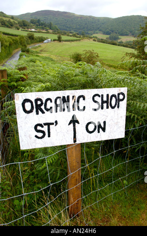 Sign to farm shop on organic farm UK Stock Photo