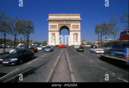 Napoleons Arc de Triomphe and the Champs Elysees Paris France EU Europe Stock Photo