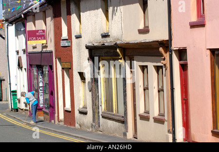 Row of shops and cottages in terrace in the village of Talgarth in the Black Mountains Powys Wales UK Stock Photo