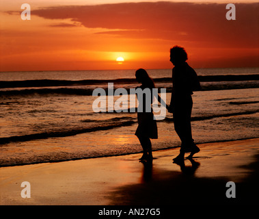Sunset over Sea / Couple Walking on Beach, Stock Photo