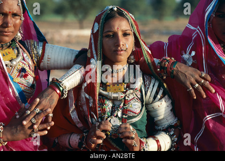 Banjara Gypsy Women Dressed in Traditional Costume, Rajasthan, India Stock Photo