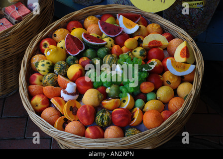 Fruit shaped soaps on sale in Market in turkey Stock Photo