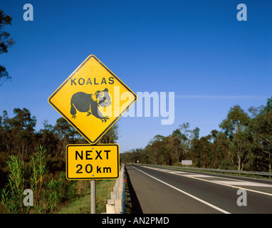 Koala Road Sign & Road, Queensland, Australia Stock Photo