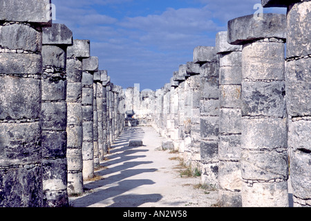 The 'temple of a thousand columns' at the Chichen Itza Mayan ruins in Mexico. Stock Photo