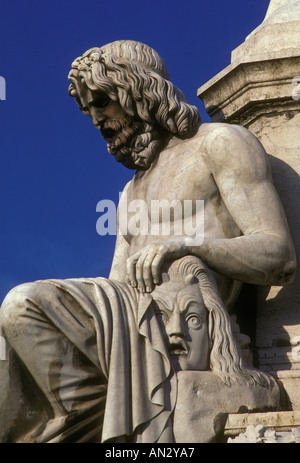 Pradier Fountain, on, Esplanade Charles de Gaulle, in the, city of, Nimes, Languedoc-Roussillon, France, Europe Stock Photo