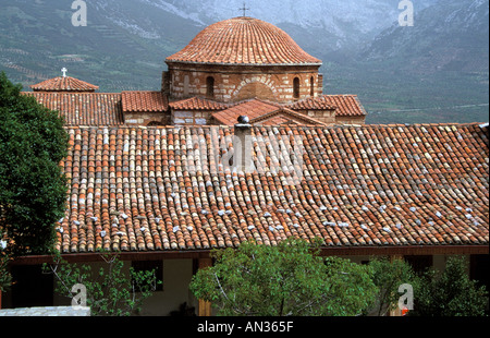 The Terracotta Tiled Roof of the Monastery of Saint Luke Stock Photo