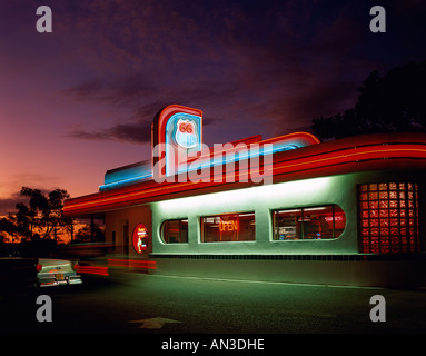 Route 66 / Route 66 Diner  / Night View, Albuquerque, New Mexico, USA Stock Photo