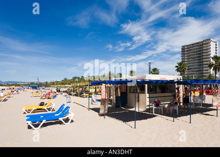 Beach Bar on Playa de Llevant, Salou, Costa Dorada, Spain Stock Photo