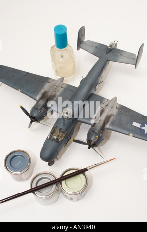 Aviation plastic scale model isolated on white Stock Photo