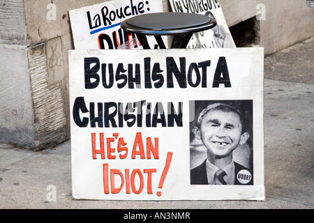 Poster by anti-Bush activists, Madison Ave., NYC, USA Stock Photo