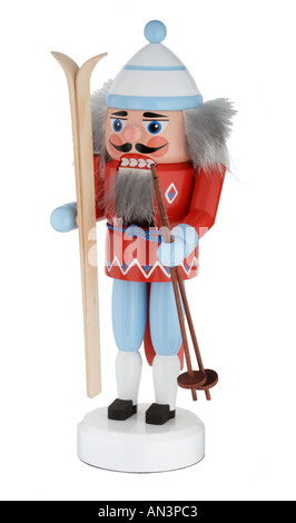 Wooden Skier Nut cracker ornament Stock Photo