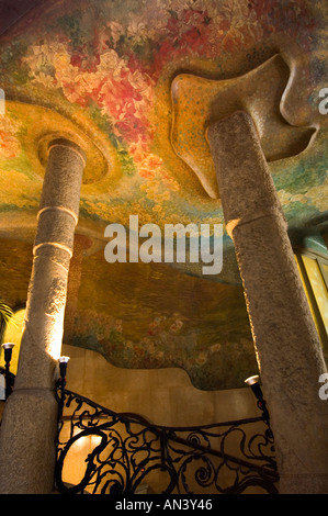 Ornate staircase inside courtyard of La Pedrera apartment block designed by Catalan architect Antoni Gaudí Barcelona Spain Stock Photo