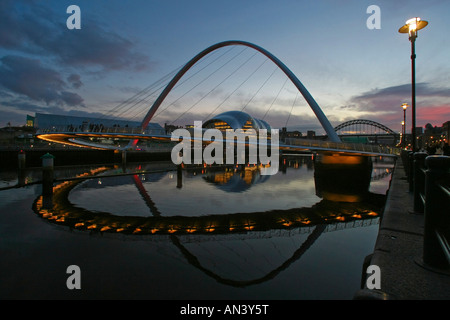 The Gateshead Millennium Bridge and The Sage on the River Tyne Newcastle Gateshead Stock Photo