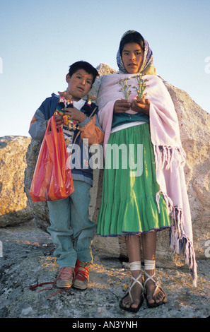 Tarahumara children at Valle de los Hongos (Valley of Mushrooms) near Creel, Mexico Stock Photo