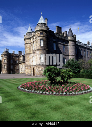 Flowers and lawn stripes at front of Scottish Holyrood Palace in Edinburgh UK official residence of the British monarch in Scotland Stock Photo