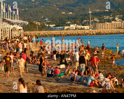 Ibiza, San Antoni Sunset Strip Cafe Del Mar Stock Photo