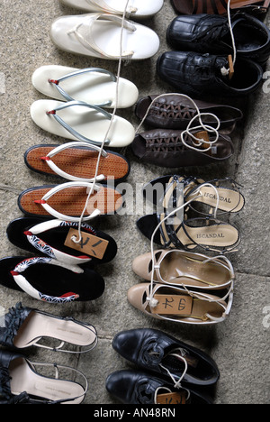 Shoes Tied Up Outside Shinnyodo Temple Kyoto Japan. Stock Photo