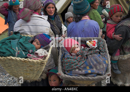 Babies in baskets Photaksar Ladakh India Stock Photo