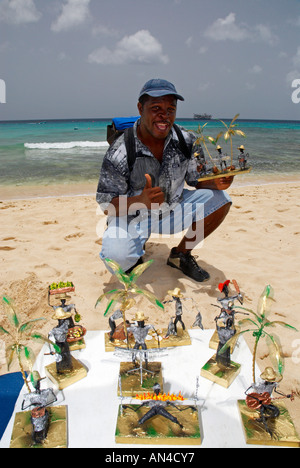 Bajan Man Selling Hand Made Goods On Beach West Coast Barbados WI Stock Photo