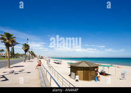 Beach and Beach Bar, La Pineda, near Salou, Costa Dorada, Spain Stock ...