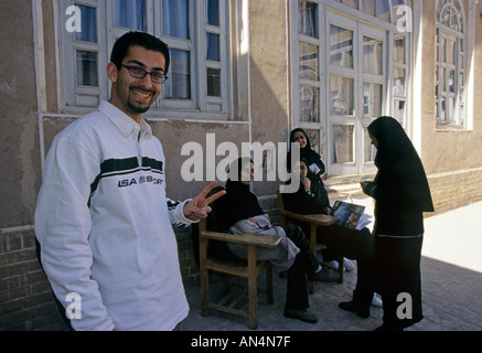 Students relaxing at break, Architecture school, Esfehan, Iran Stock Photo