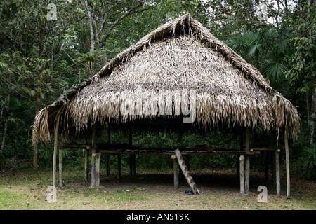 Indian hut used for housing by the embera indians at the Republic of Panama in the region of Chagres River Gamboa Stock Photo