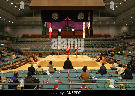 Typical Sumo wrestling clay ring in famous empty venue stadium Osaka Gymnasium, Japan Asian sport Stock Photo