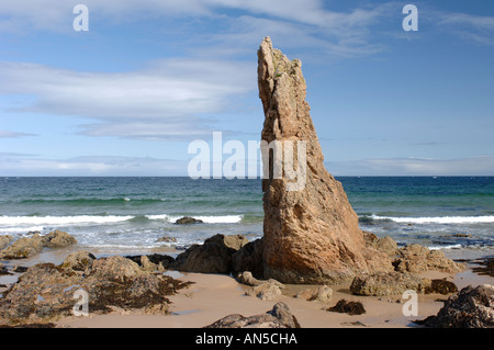 One of the Three Kings, rock stacks on Cullen beach, Moray. Grampain Region. Scotland.   XPL 3271-324 Stock Photo