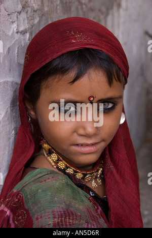 Portrait of a smiling gypsy girl from Rajasthan, India. Stock Photo