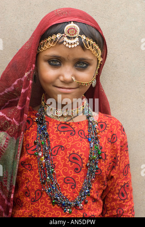 Portrait of a smiling gypsy girl from Rajasthan, India. Stock Photo