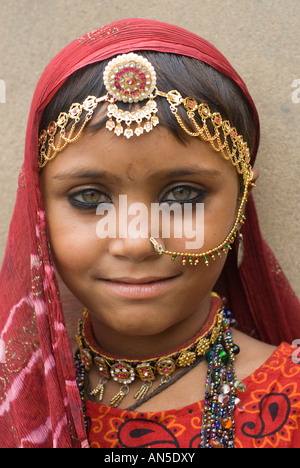 Portrait of a smiling gypsy girl from Rajasthan, India. Stock Photo