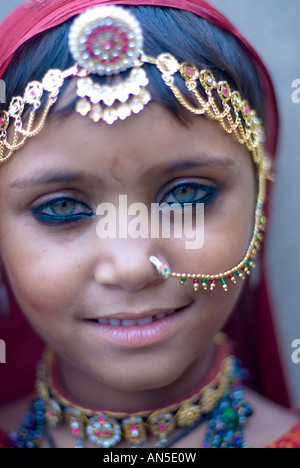 Portrait of a smiling gypsy girl from Rajasthan, India. Stock Photo