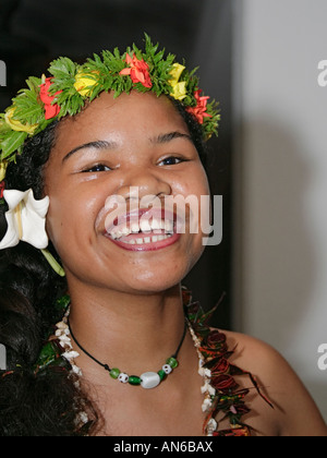 Local Palau girl performs native dances Palau Micronesia Stock Photo