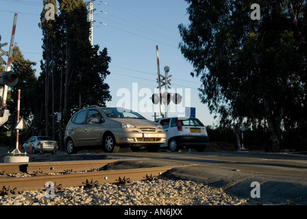 Israel cars at a Railroad crossing Stock Photo