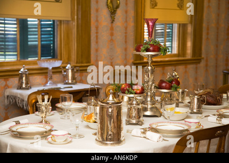 ILLINOIS Galena Dining room set table in interior of home of Ulysses S Grant former American president Civil War hero Stock Photo