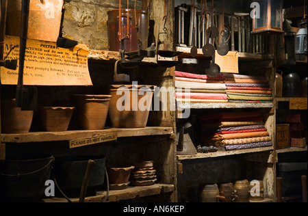 ILLINOIS Galena Bolts of fabric and merchandise for sale Dowling House oldest house in Galena built 1826 period Stock Photo