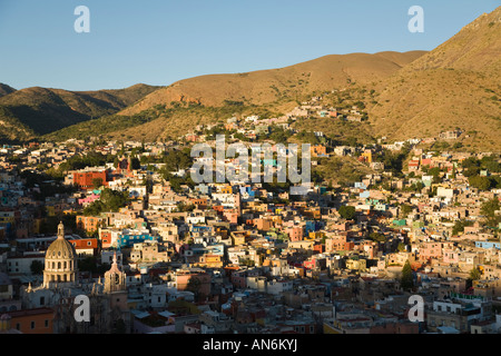 MEXICO Guanajuato Aerial view of city from el Pipila overlook buildings sprawl over hillside Sierra Madre mountains Stock Photo