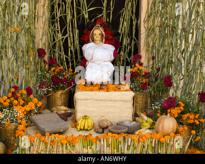 MEXICO Guanajuato Altar for deceased woman Day of the Dead celebration tradition of offerings for family member Stock Photo
