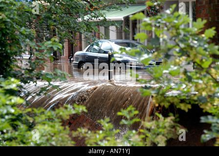 Market Street emptying of flood water after wall collapse during flooding in Tenbury Wells June 2007 Stock Photo