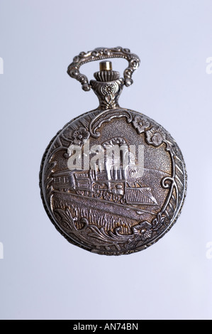 Train on pocket watch case Stock Photo