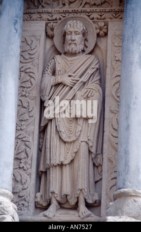 Arles France St Trophime Statue of St Bartholomew on Facade Stock Photo
